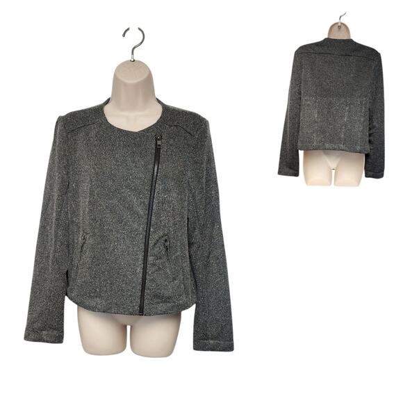 Catherine Malandrino - Charcoal Zip-Up Knit Long Sleeve Moto Jacket Sz Medium - Picture 1 of 7
